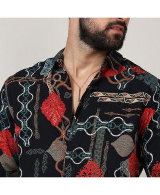 Men's Crimson Red & Teal Green Artistic Block Shirt