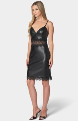 Women's Faux Leather and Lace Mini Dress