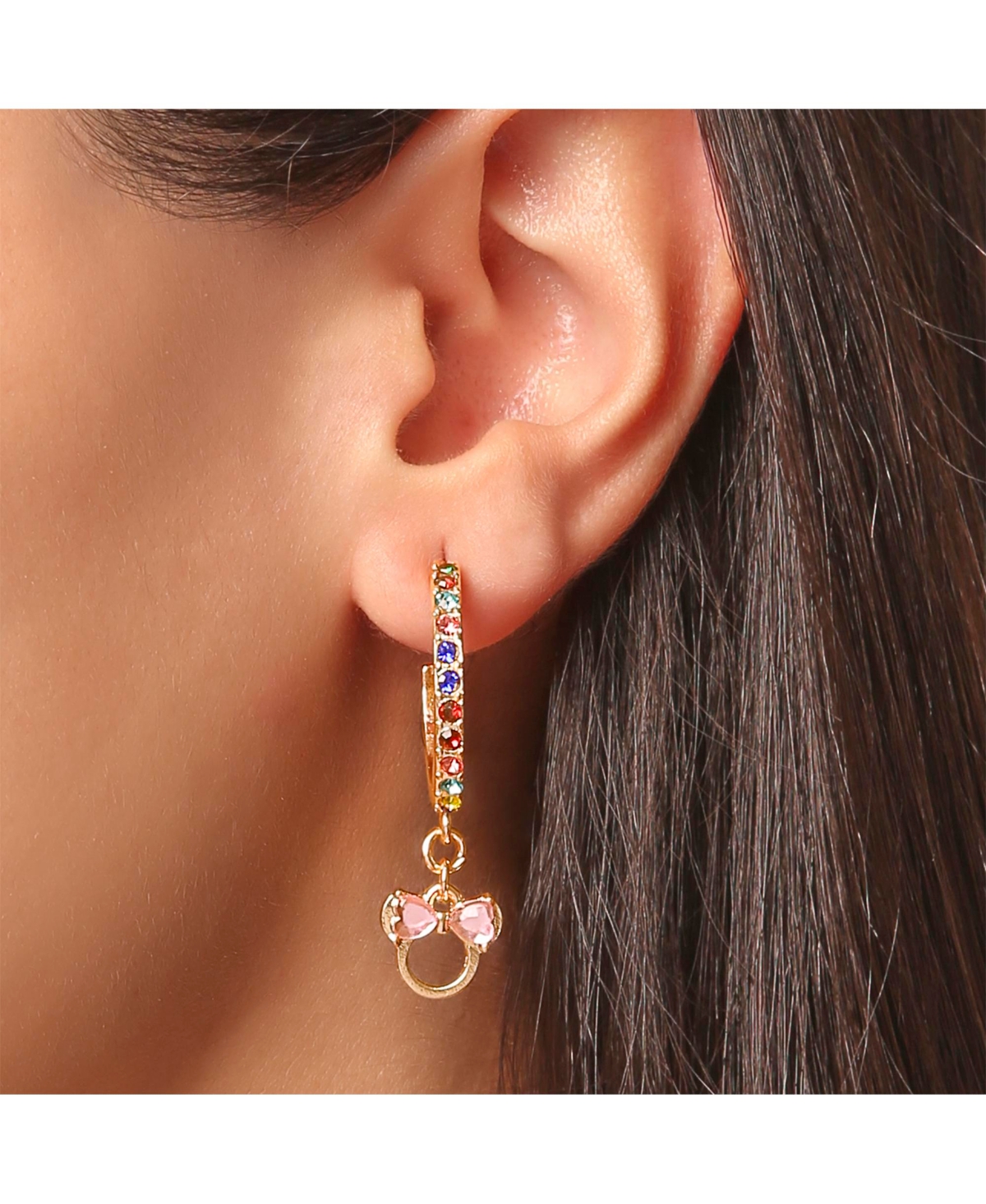 Disney Minnie Mouse Charm Dangle Hoop Earrings - pink
