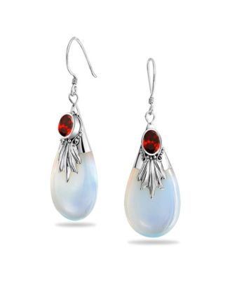 Western Style Rainbow Opalite Glass Teardrop Pear Shaped Dangle Earrings Sterling Silver Fish Hook