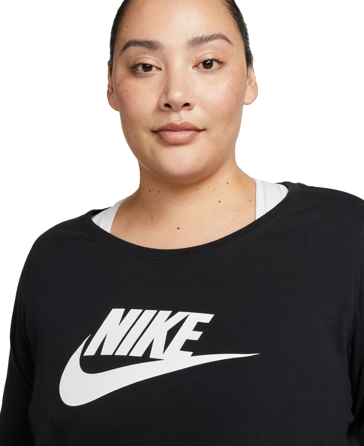 Nike Sportswear Club Plus Size Long-Sleeve Cotton T-Shirt -whit