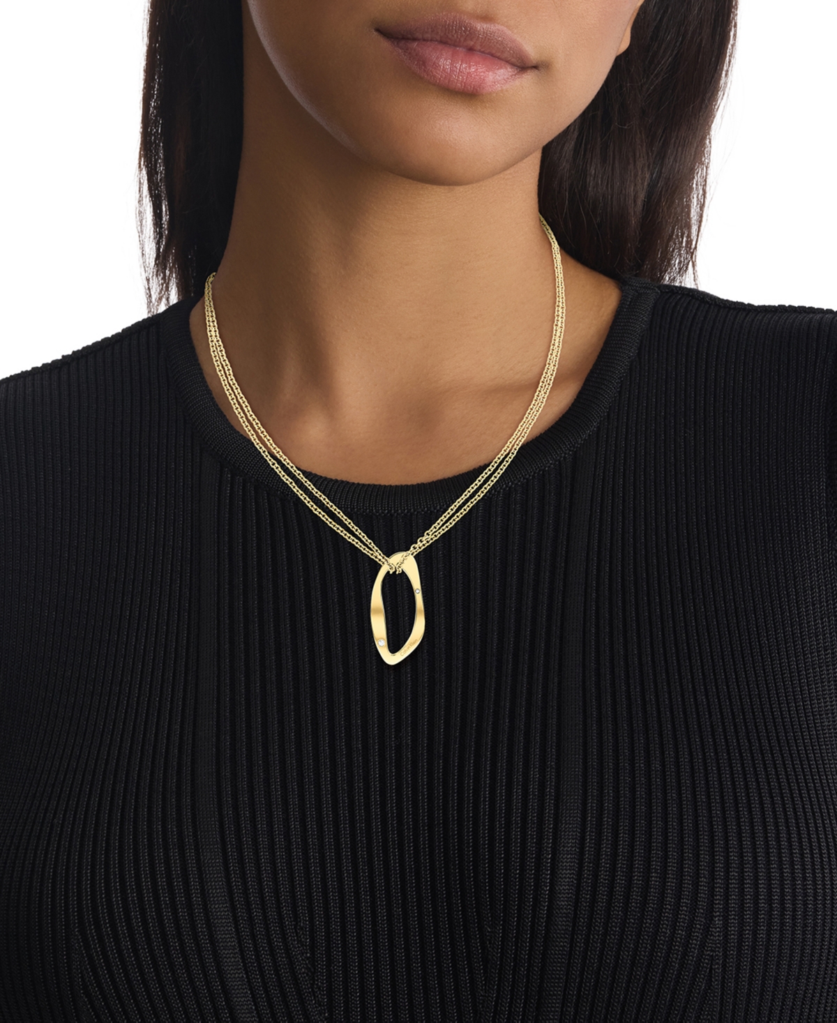 Calvin Klein Gold-plated Stainless Steel Pave Sculptural Pendant Necklace, 18" + 2" Extender In Gold