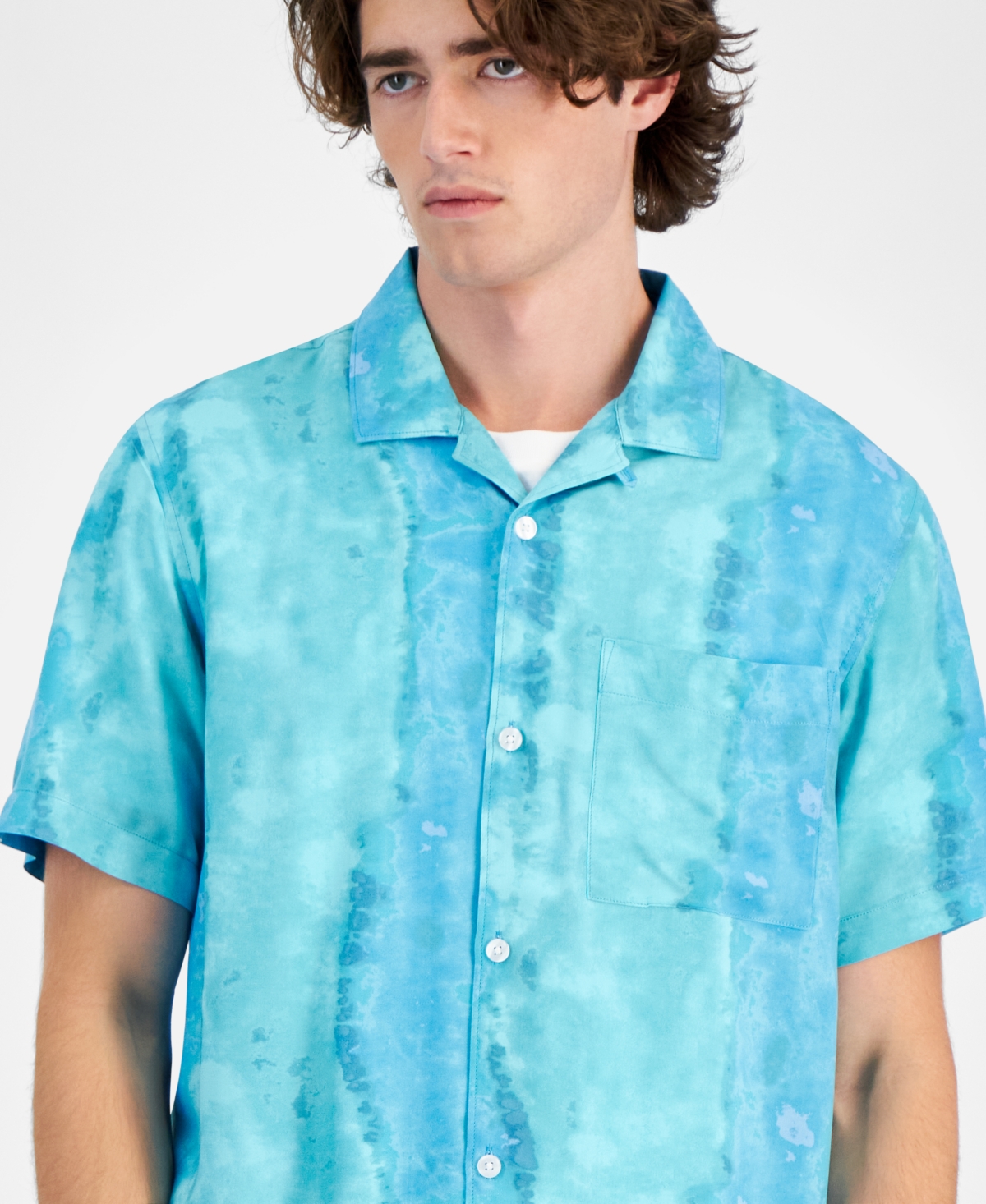 Sun + Stone Men's Chuck Signature Dyed Shirt, Exclusively At Macy's In Blue Infinity