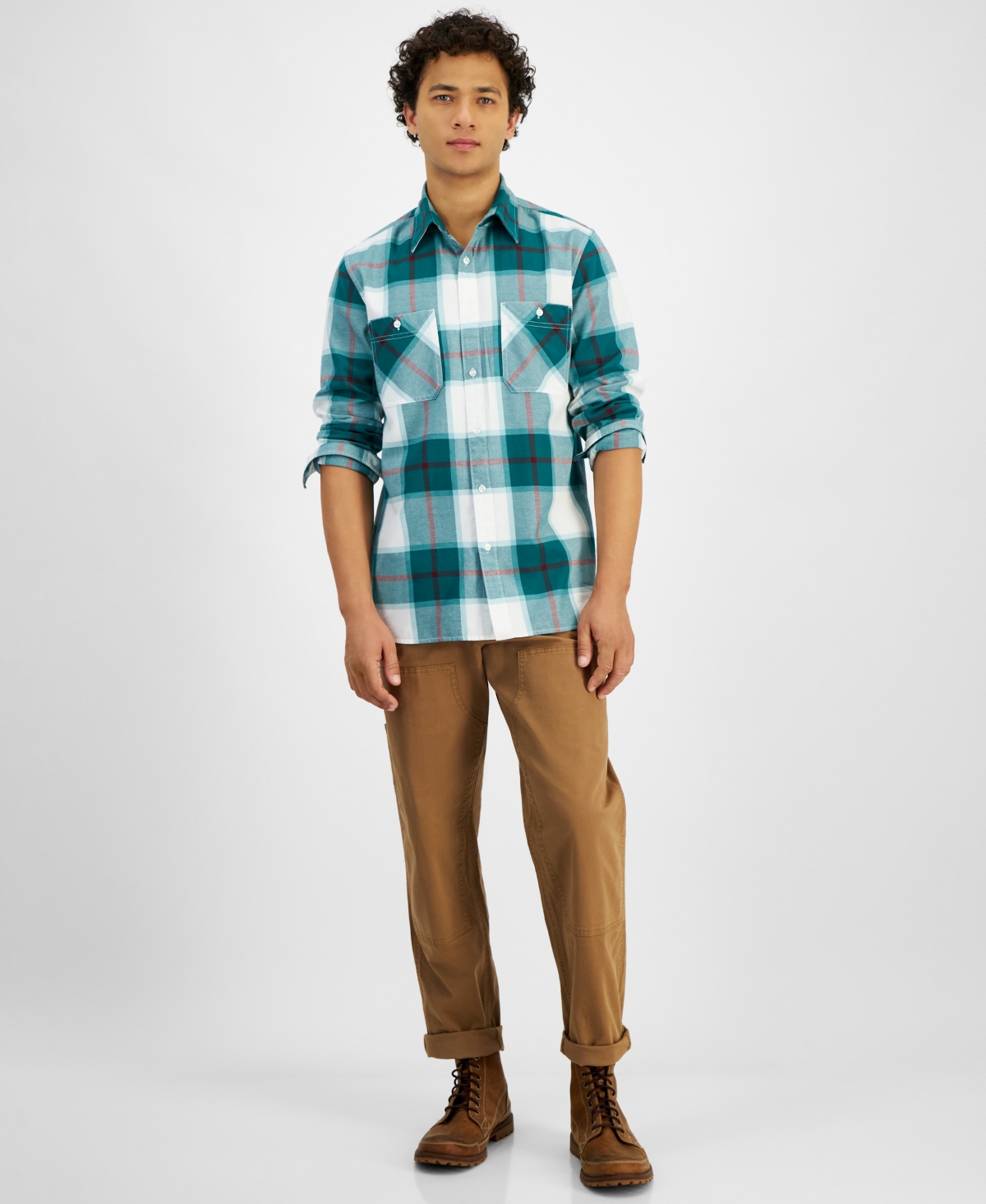 SUN + STONE MEN'S ROSS PLAID SHIRT, EXCLUSIVELY AT MACY'S 