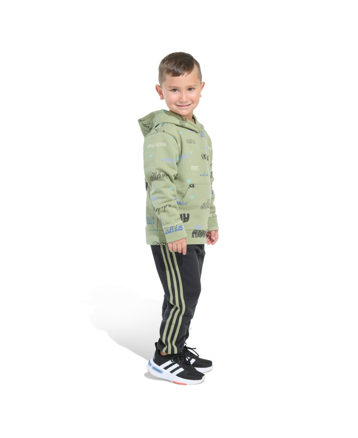 adidas Little and Toddler Boys Printed Fleece Pullover Hooded and Jogger, 2-Piece Set