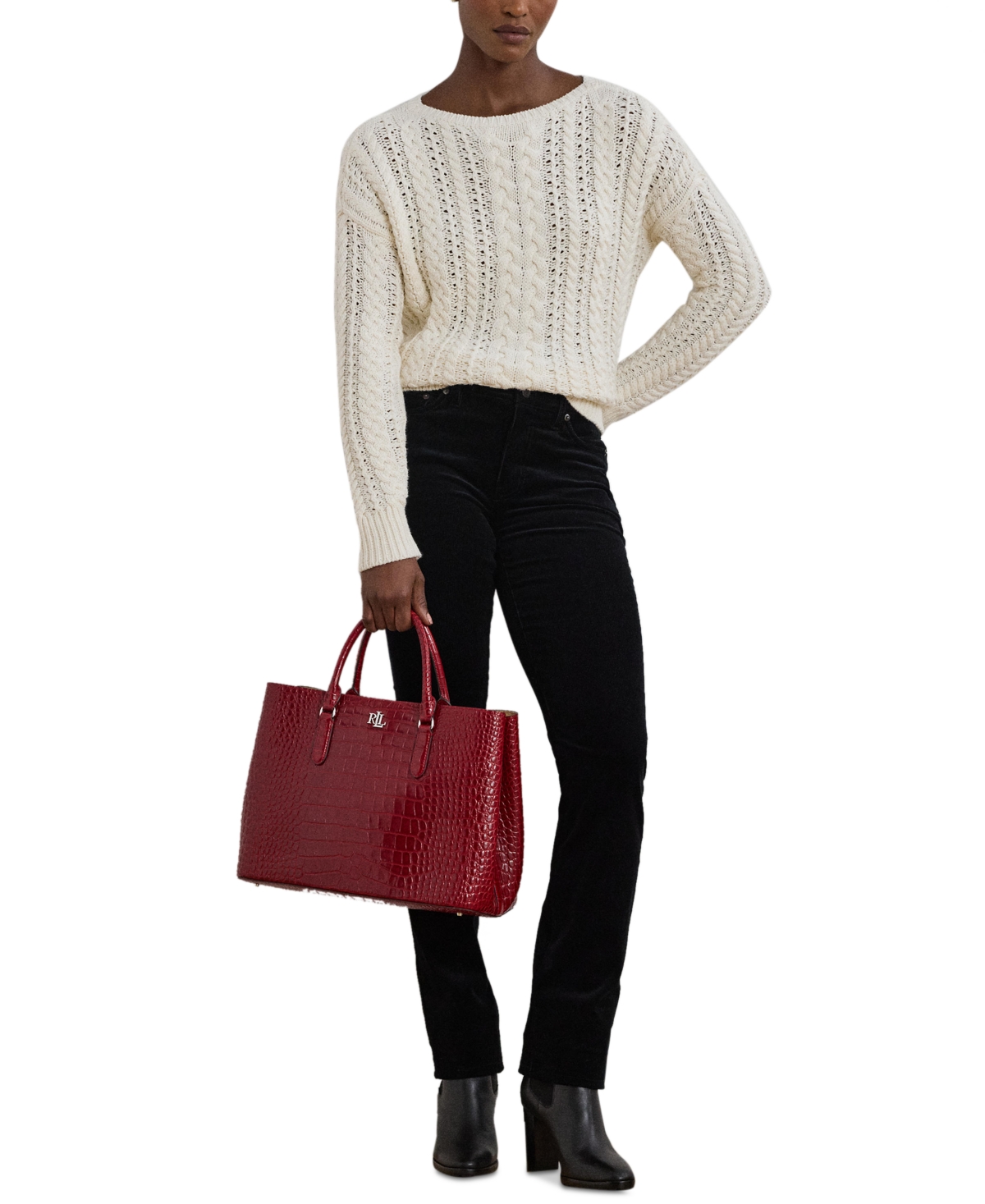 Ralph Lauren Marcy Large Embossed Leather Satchel In Festive Red