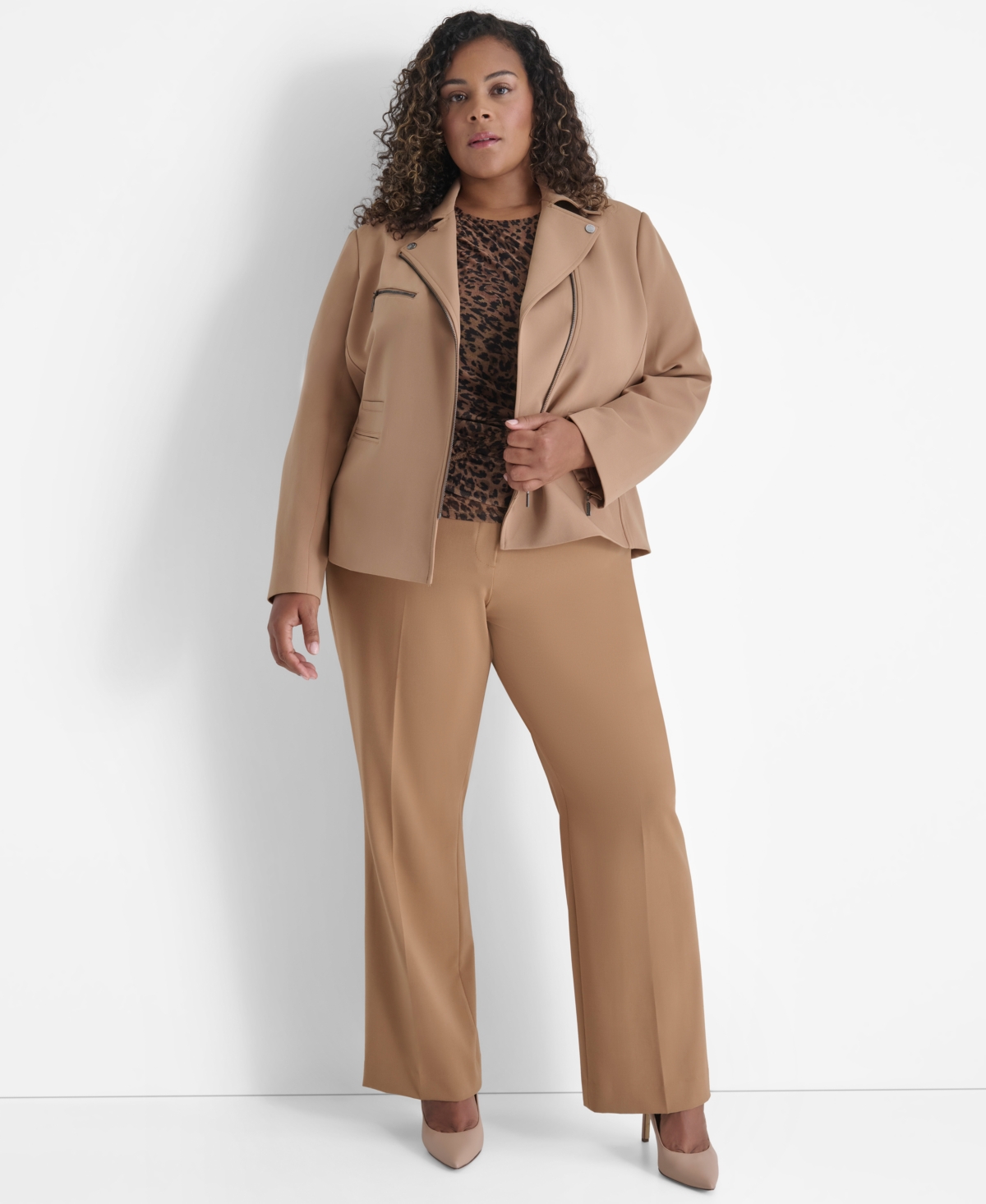 Dkny Plus Size Studded Asymmetric Moto Jacket