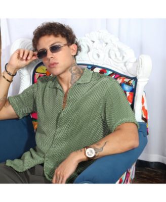 Men's Olive Green Puffy-Textured Shirt