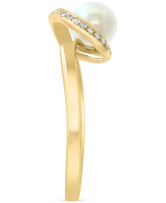 EFFY&reg; Cultured Freshwater Pearl (6mm) & Diamond (1/10 ct. t.w.) Statement Ring in 14k Gold