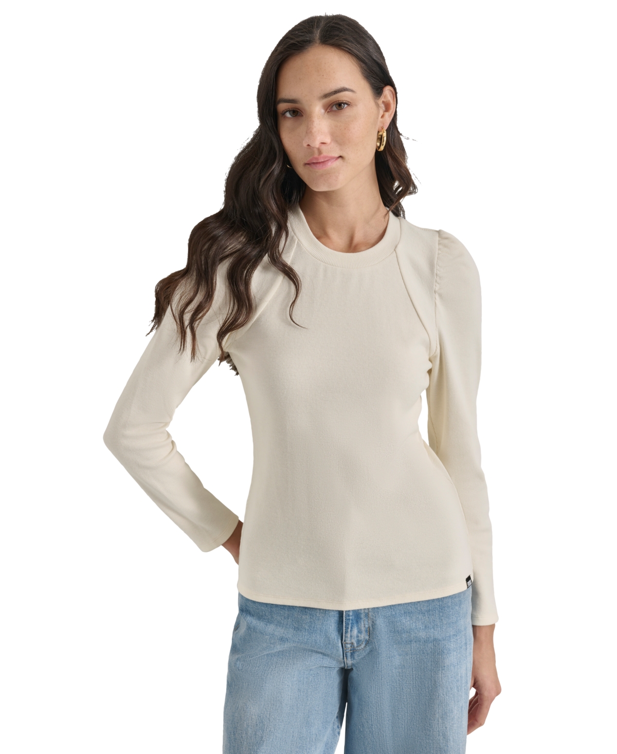Dkny Jeans Women's Long Puff-Sleeve Crewneck Top