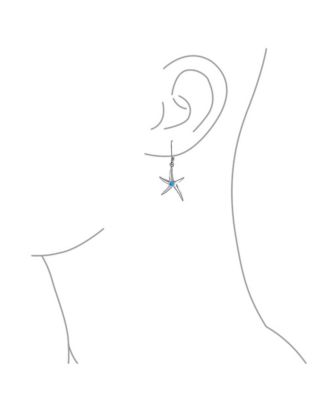 Blue Created Opal Accent Nautical Ocean Marine Life Starfish Drop Lever back Earrings .925 Sterling Silver