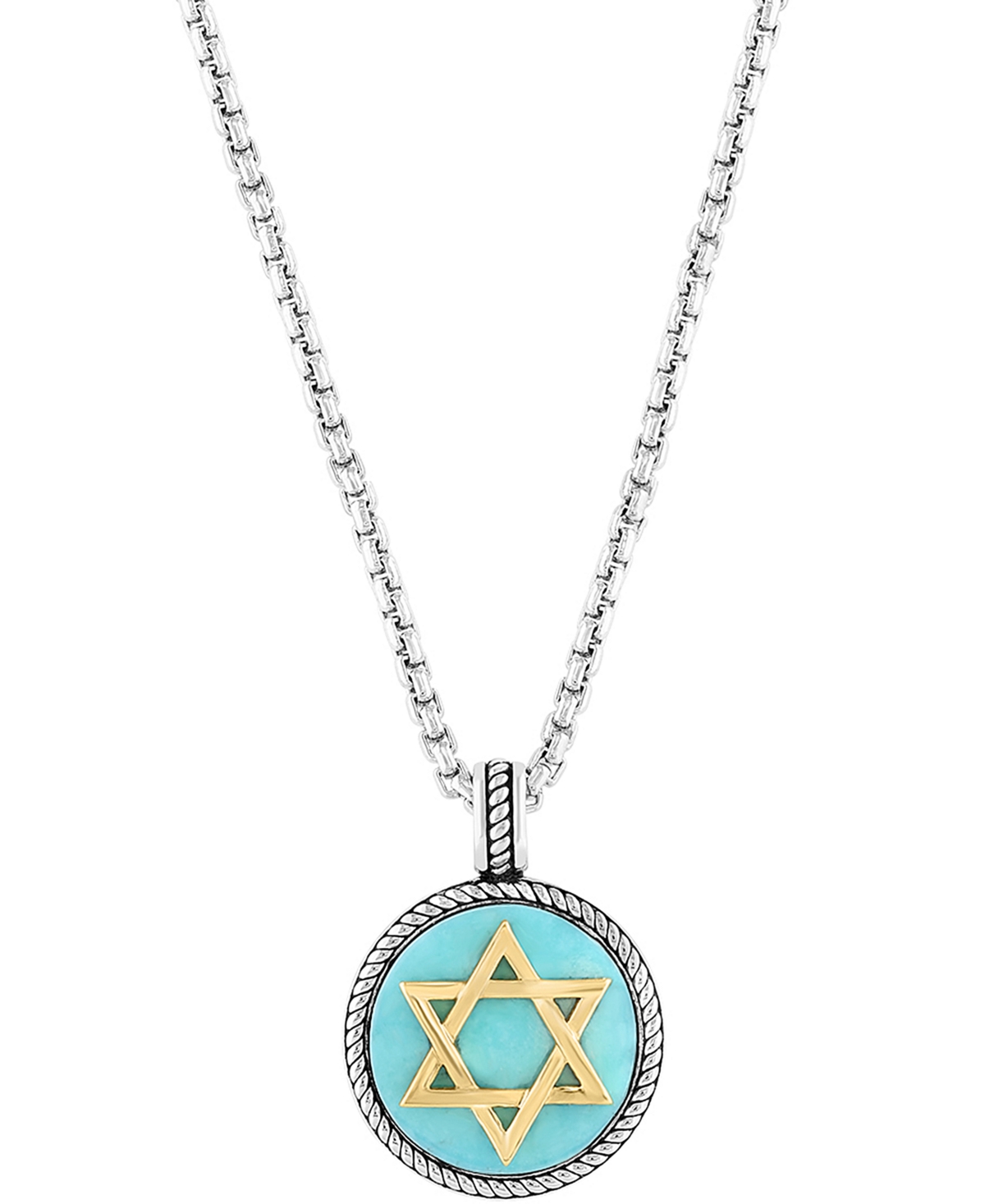 Effy Men's Turquoise Star of David 22" Pendant Necklace in Sterling Silver & 14k Gold-Plate - Silver