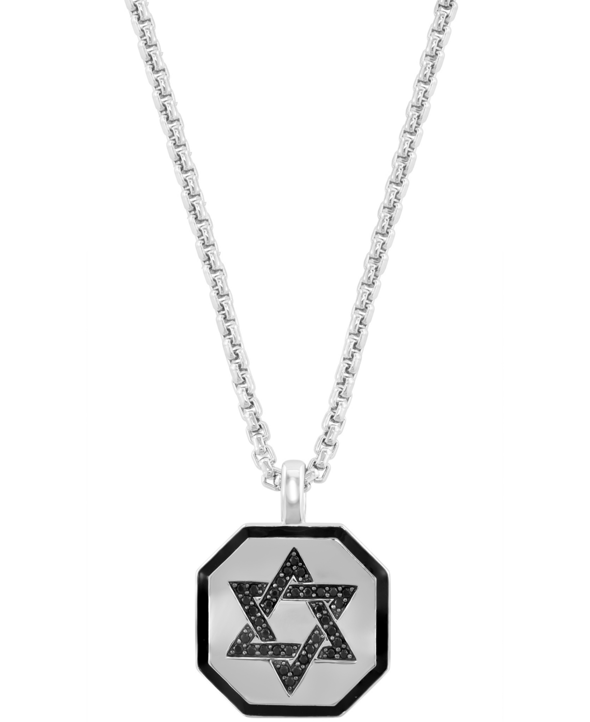 Effy Men's Black Spinel (1/6 ct. t.w.) & Black Enamel Star of David 22" Pendant Necklace in Sterling Silver - Silver