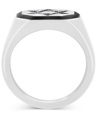EFFY&reg; Men's Black Spinel (1/6 ct. t.w.) & Black Enamel Star of David Ring in Sterling Silver 