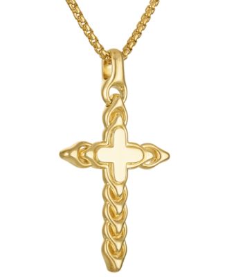 Diamond (1/2 ct. t.w.) Link Cross Pendant 26" Necklace in Gold-Plated Sterling Silver