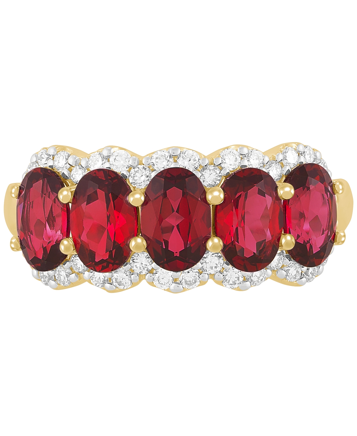 Grown With Love Lab Grown Sapphire (3-1/4 Ct. T.w.) & Lab Grown Diamond (1/3 Ct. T.w.) Five Stone Oval Ring In 14k W In Ruby