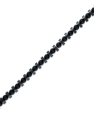 Black Onyx & Blue-Tone Stainless Steel Bracelet