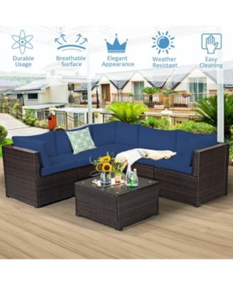 6 Pieces Rattan Patio Sectional Sofa Set with Cushions for 4-5 Person