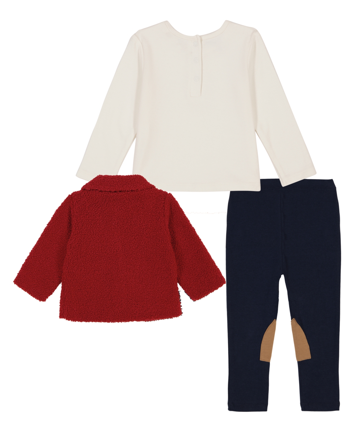 Tommy Hilfiger Baby Girl Long Sleeve Logo Tee, Berber Jacket Stretch Leggings, 3-Piece set -Egret/Navy Blazer