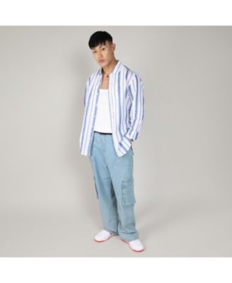 Men's Sky Blue & Chalk White Striped Fringe Shirt