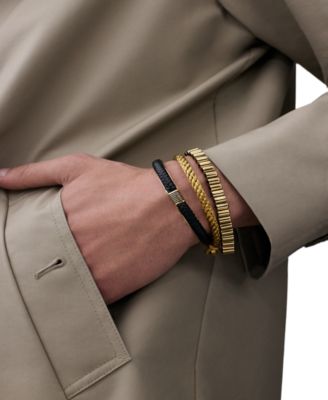 Black Spinel Cylinder Link Bracelet in Gold-Tone Ion-Plated Sterling Silver, Created for Macy's