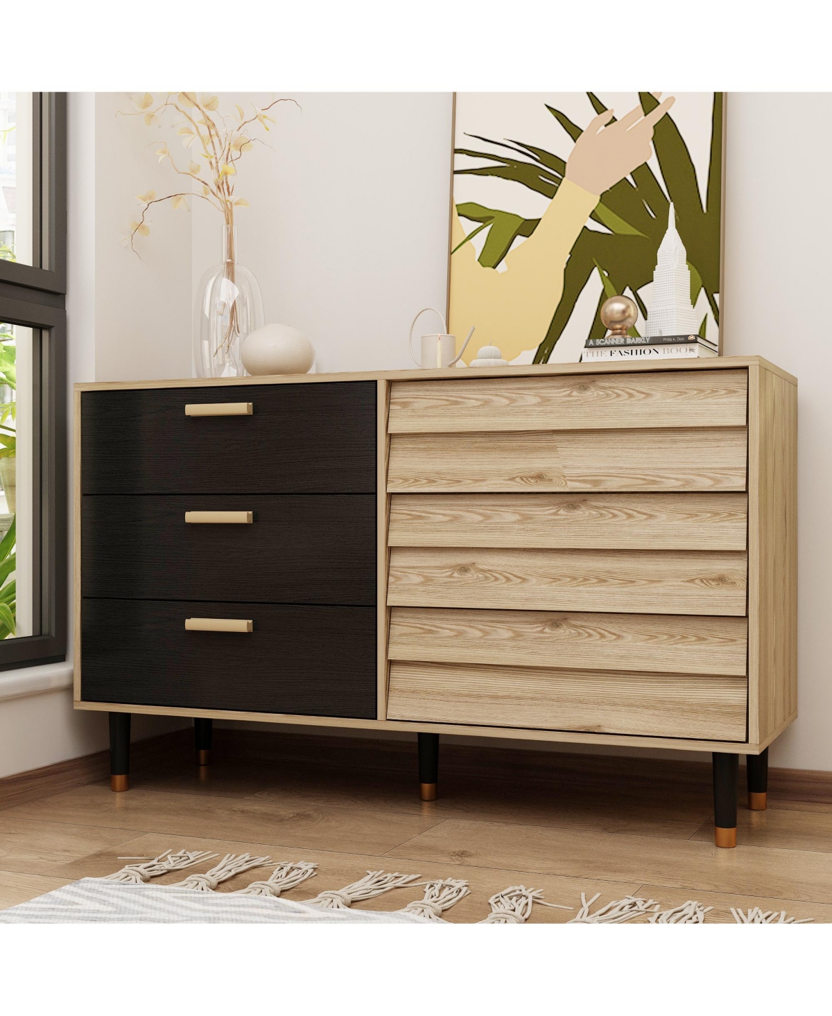 Homsee Rectangle Storage Cabinet, Sideboard, Dresser with 6 Drawers
