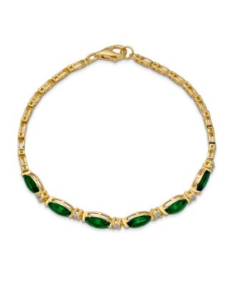 Oval Synthetic Green Emerald & Zircon Alternating Tennis Bracelet .925 Silver 7.25 inch