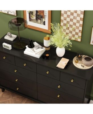 10-Drawer Wood Double Dresser Storage Cabinet
