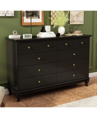10-Drawer Wood Double Dresser Storage Cabinet