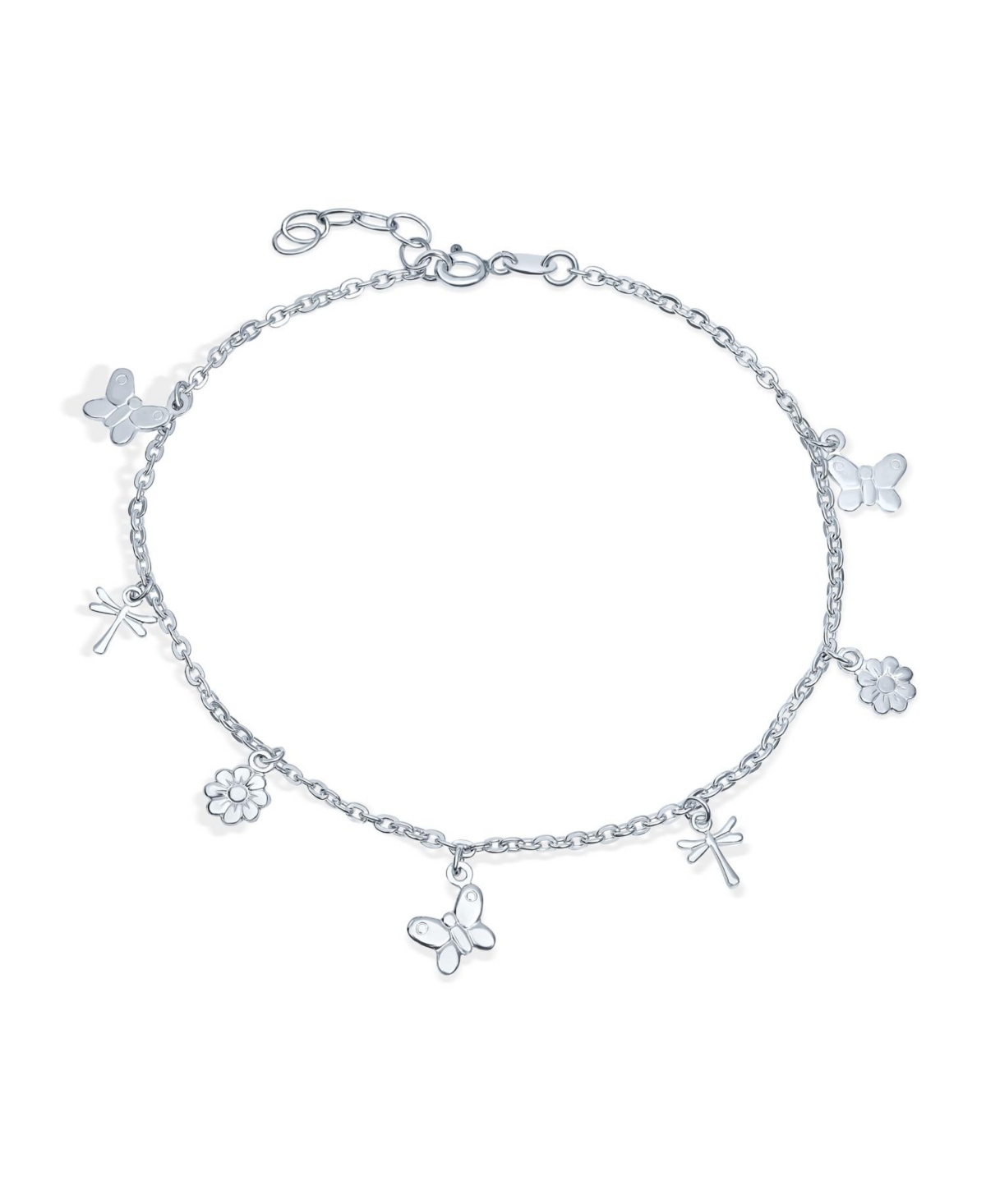 Nature Garden Multi Dangle Charm Butterfly Anklet Foot Ankle Bracelet .925 Sterling Silver Adjustable 9 To 10 Inch - Grey