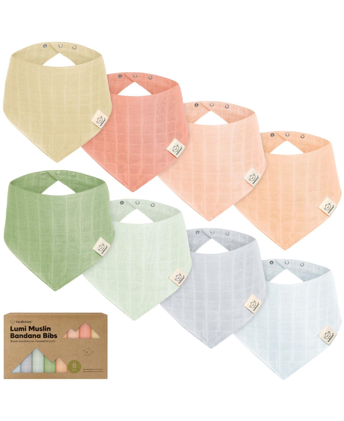 KeaBabies 8pk Lumi Muslin Baby Bibs, Bandana Bibs for Baby Boy, Baby Girl, Muslin Drool Bib for Newborn, Toddler