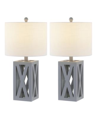 Stewart 21.5" Farmhouse Wood LED Table Lamp, Gray (Set of 2)