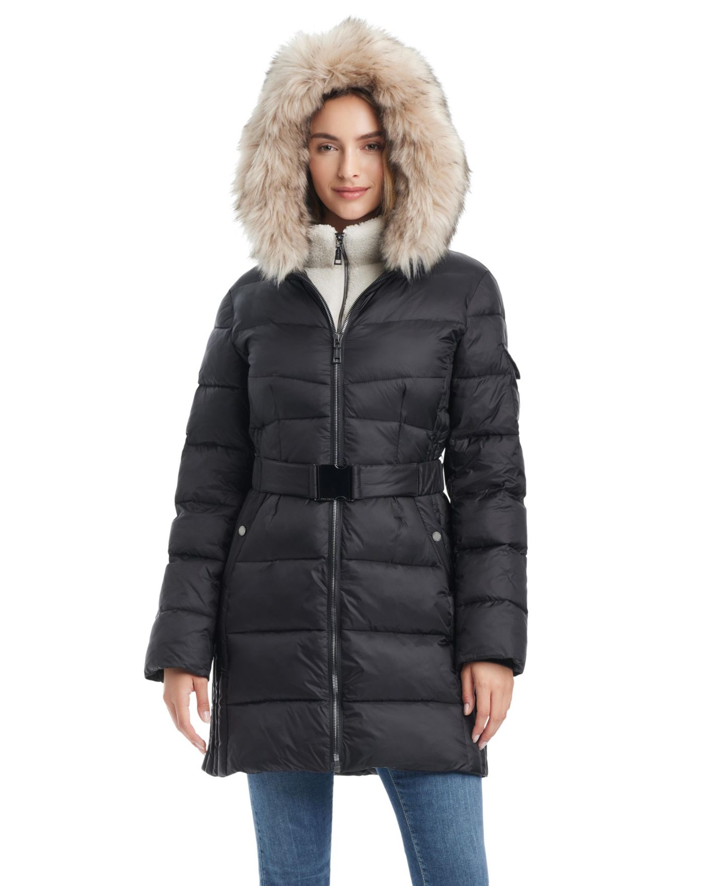 Женская куртка Vince Camuto Mid-Length Fitted Puffer, цвет: Чёрный — фото 4