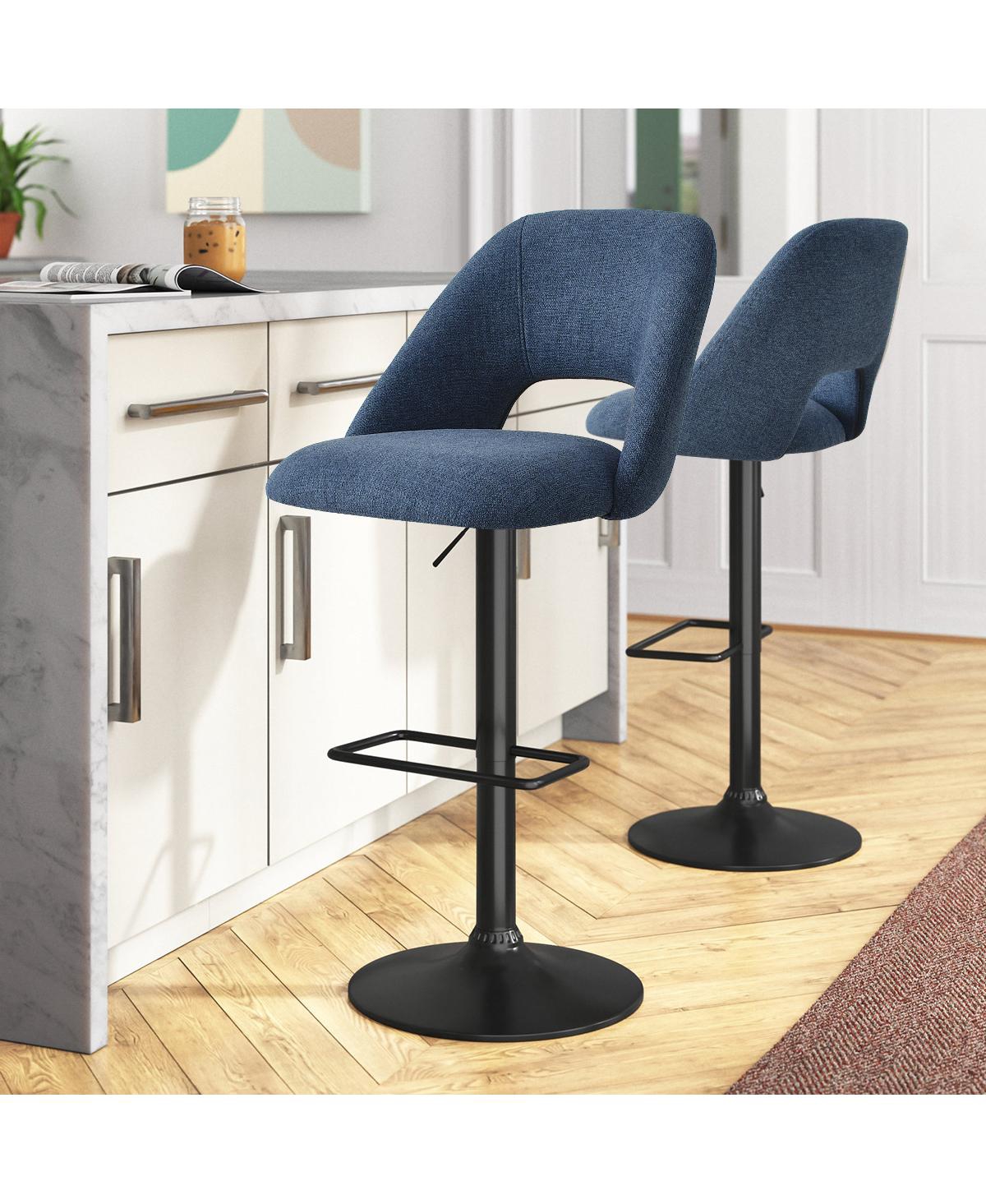 360&#xB0; Swivel Fabric Stool,Set Of 2 Swivel Adjustable Barstools-The Pop Home - Blue fabric