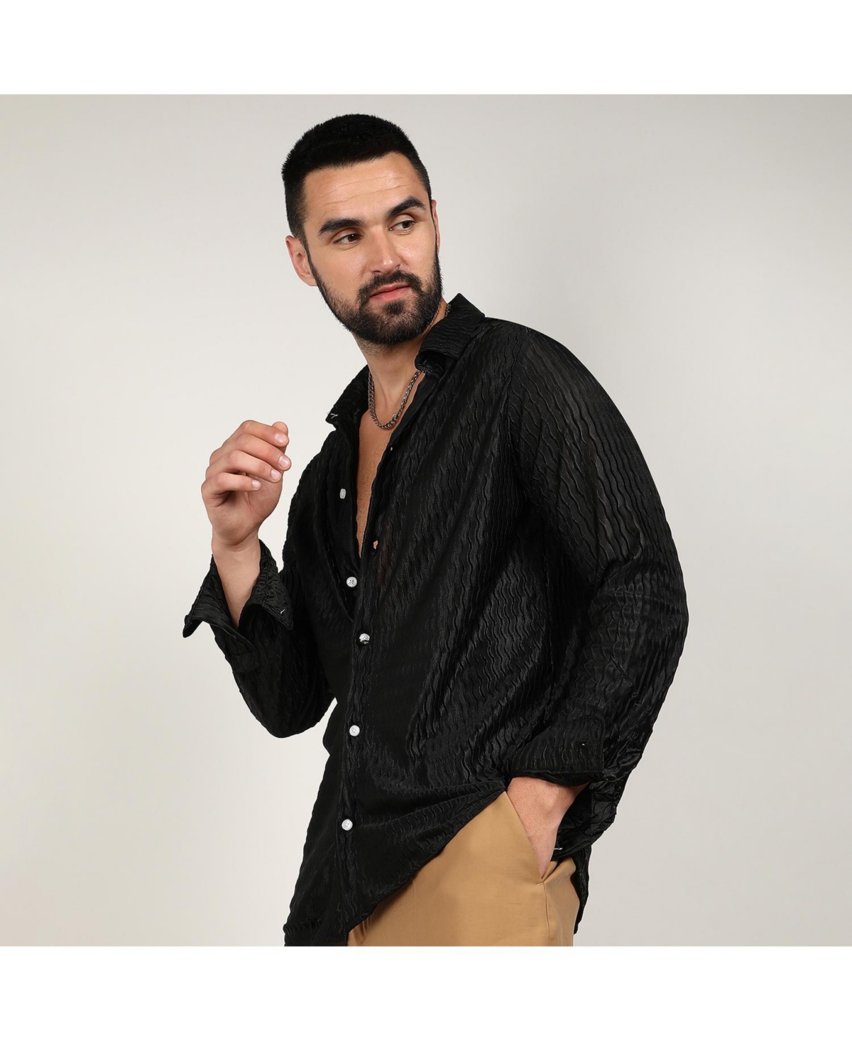 Campus Sutra Men's OnyxCurly-Creased Shirt - Black