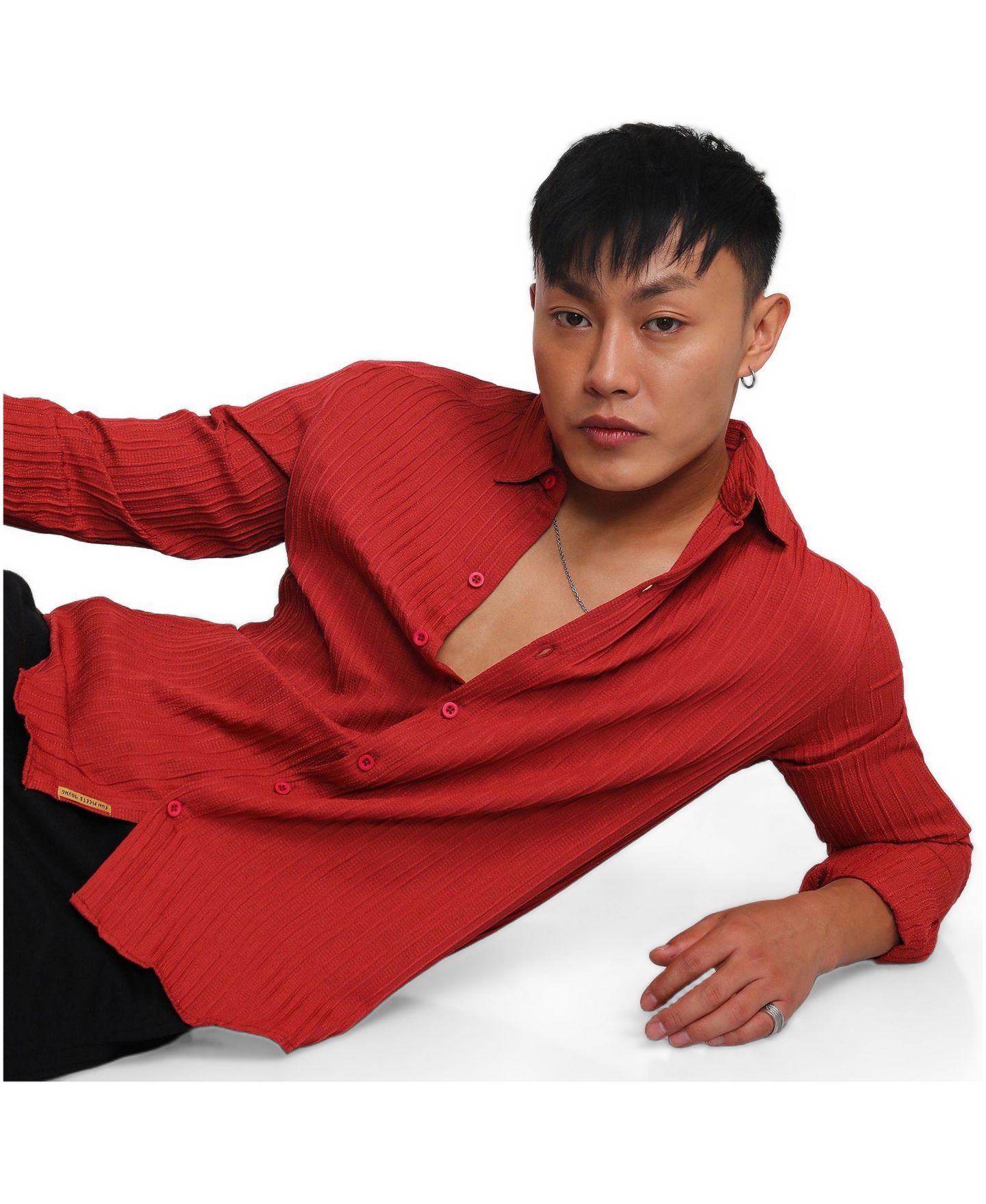 Мужская рубашка Cahoot Campus Sutra Cadmium Red Self-Design Striped, цвет: Красный — фото 2