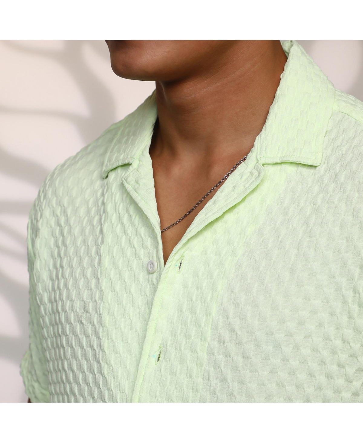 Campus Sutra Men's LimeCubic-Textured Resort Shirt - Green