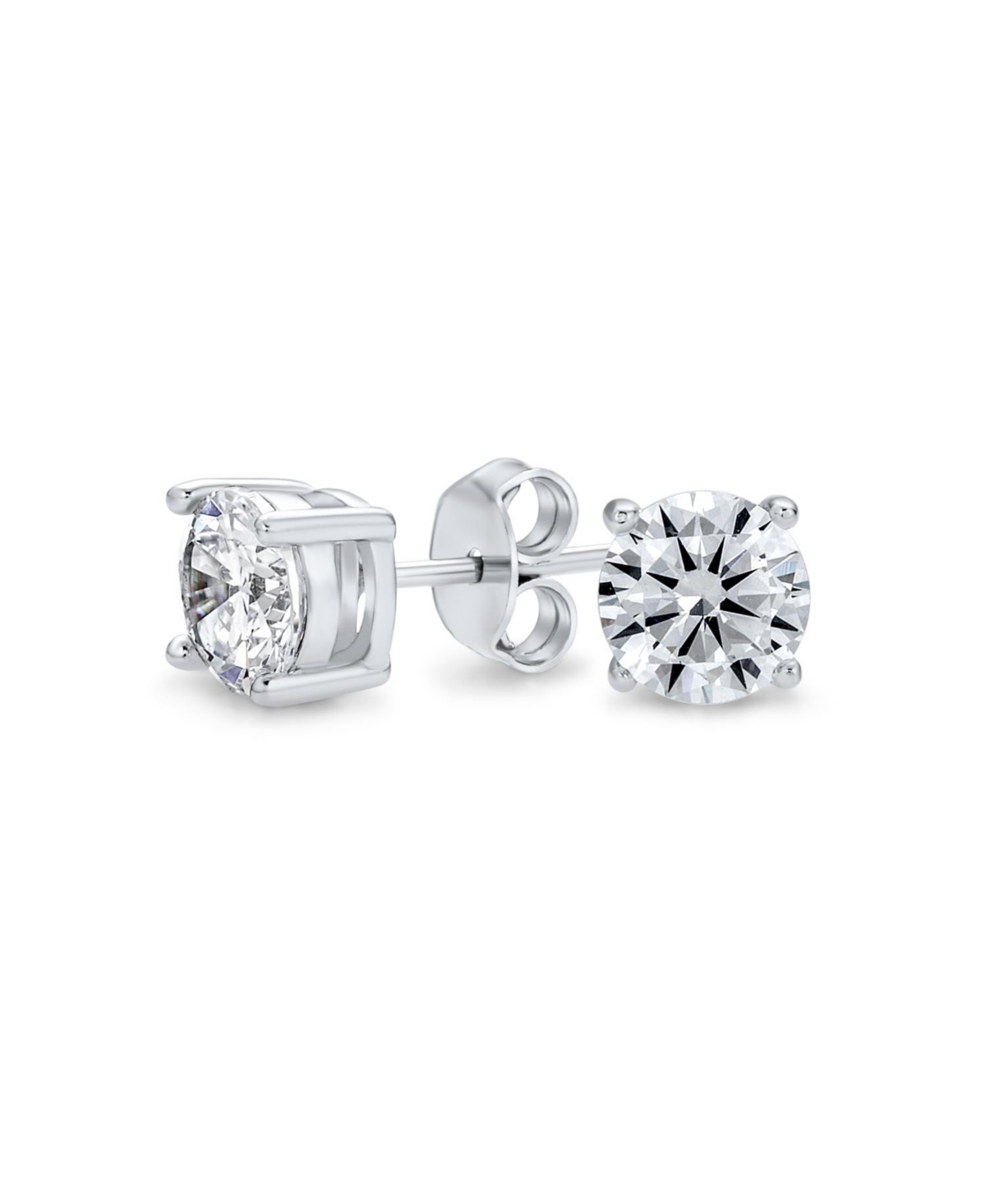 Round Solitaire Stud Earrings 4 Prong .925 Sterling Silver 6MM - Silver
