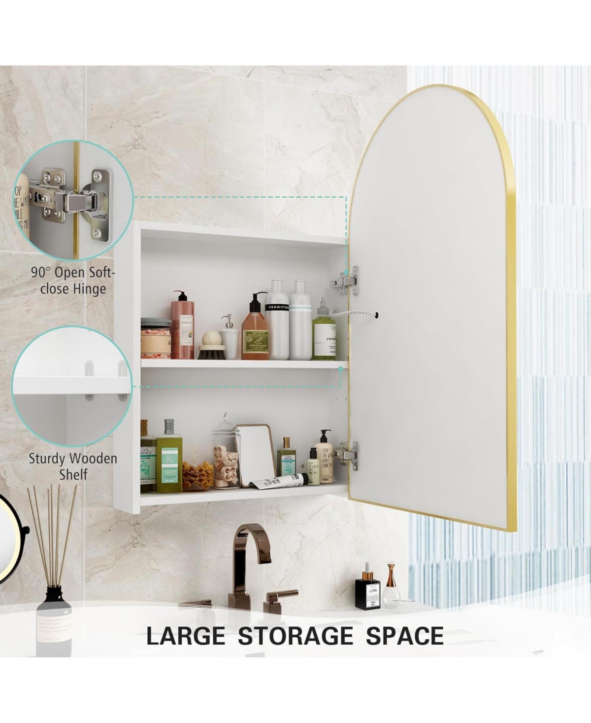 Lalahoo Lighted Medicine Cabinet with Mirror Arched Bathroom Medicine Cabinet Wall Mounted with Storage,Dimmer,DefoggerLed Medicine Cabinet 31
