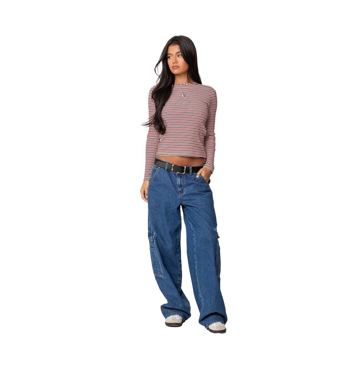 Edikted Women's Corina Ribbed Stripey Long Sleeve T Shirt