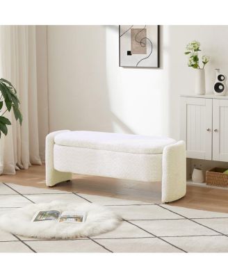 Oval Teddy Fabric Storage Ottoman,Storage Benches with Large Space-The Pop Home