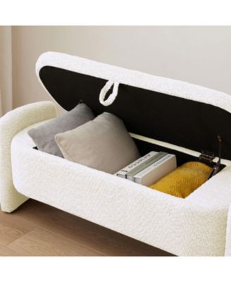 Oval Teddy Fabric Storage Ottoman,Storage Benches with Large Space-The Pop Home