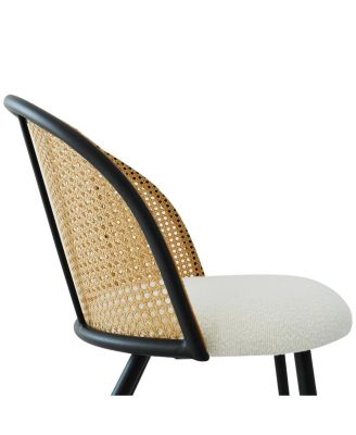 Set of 2 Armless Upholstered Boucle Counter Stools With Rattan Back-Maison Boucle