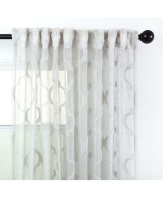 Premium 2-Panel Moroccan Embroidered Design Textured Sheer Curtain Panels - for Windows Living Room Bedroom Kitchen Office - Translucent Window Drapes for Home - 52 x 96 Inches Long - White