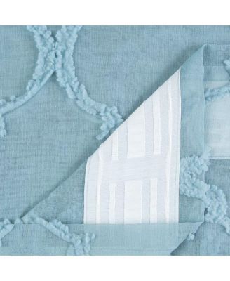 Premium 2-Panel Moroccan Embroidered Design Textured Sheer Curtain Panels - for Windows Living Room Bedroom Kitchen Office - Translucent Window Drapes for Home - 52 x 108 Inches Long - White