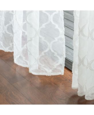 Premium 2-Panel Moroccan Embroidered Design Textured Sheer Curtain Panels - for Windows Living Room Bedroom Kitchen Office - Translucent Window Drapes for Home - 52 x 63 Inches Long - White