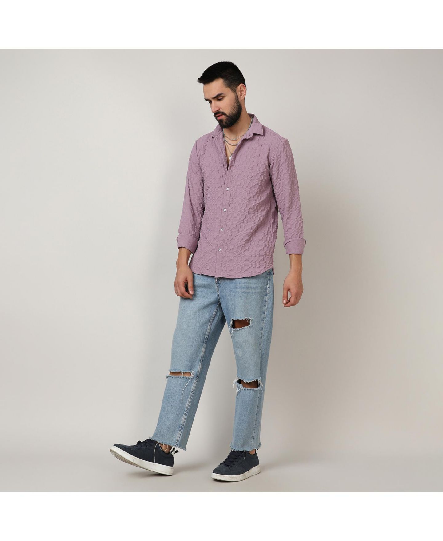 Мужская рубашка Cahoot Campus Sutra Periwinkle Purple Embossed Geometric, цвет: Фиолетовый — фото 2