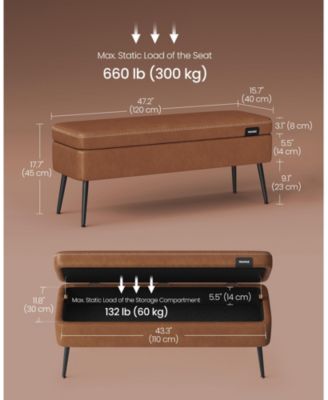 Mid-Century Modern Storage Ottoman Bench with Steel Legs, Black