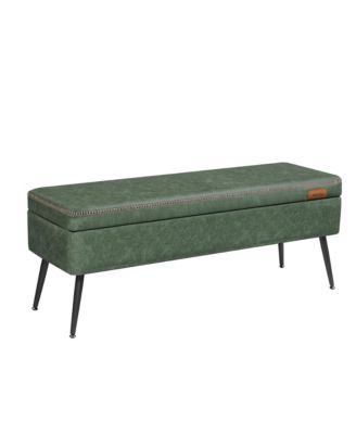 Mid-Century Modern Storage Ottoman Bench with Steel Legs, Black