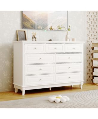 9-Drawer Gray Wood Dresser Bedroom Storage Cabinet Modern Style